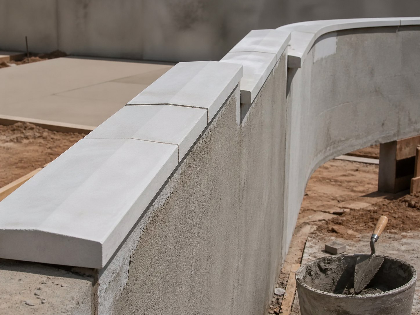 Pingadeiras modulares de concreto instaladas em um muro em construção